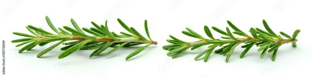 Obraz premium Sprigs of rosemary and thyme on white background, greenery, foliage