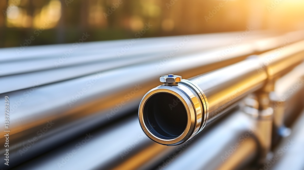 Naklejka premium Steel pipes with industrial background.