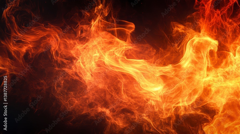 Abstract fiery orange and red flames with smoke on black background. Abstract fiery orange and red flames with smoke on black background.