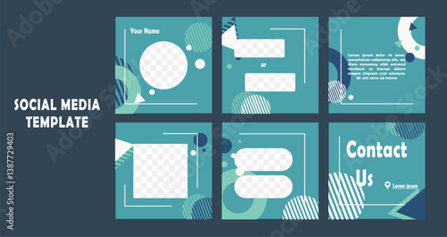 Photos social media banner with geometric elements for dark blue feed