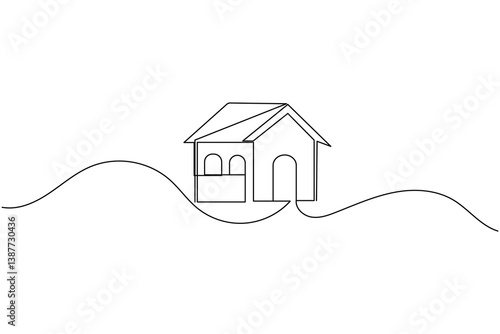 House continuous one line drawing and minimalist style isolate home outline vector icon
