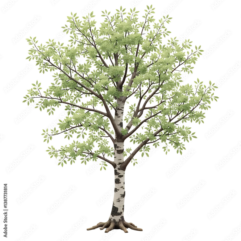 Obraz premium Birch_Tree_Illustration_Light_Green_Leaves
