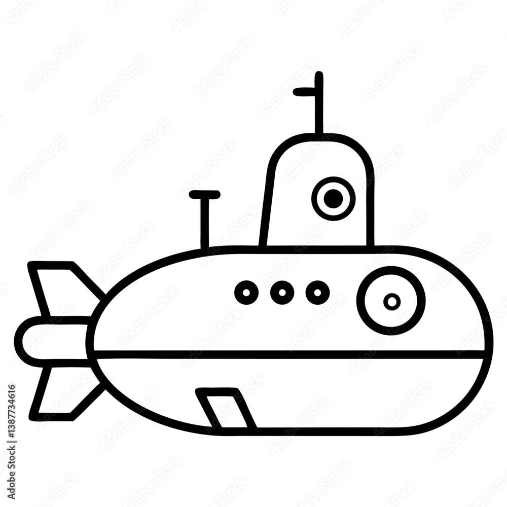 Obraz premium Submarine Icon Outline Coloring Page on White Background