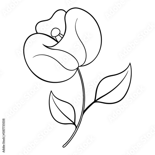 Sweet Pea Flower Coloring Book Page Line Art Drawing