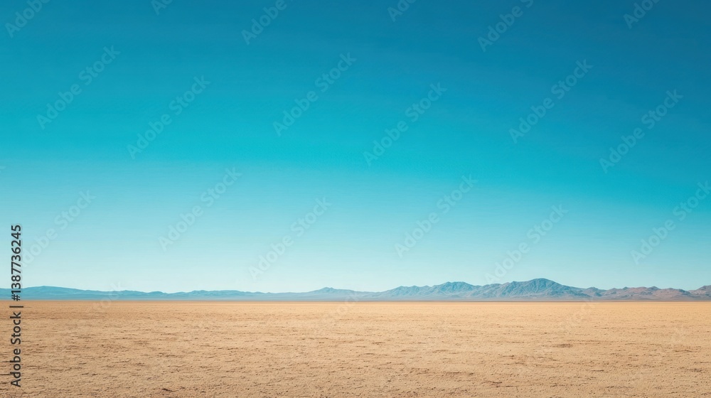 Fototapeta premium Vast expanse of the arid landscape under a clear azure sky with mountain range