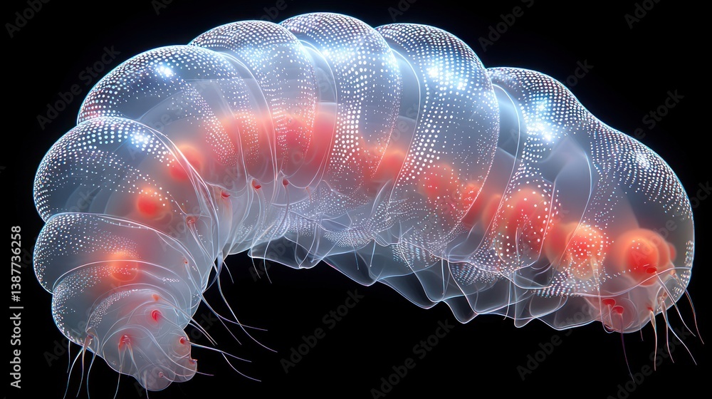 Obraz premium Microscopic Ocean Worm: A Bioluminescent Marvel