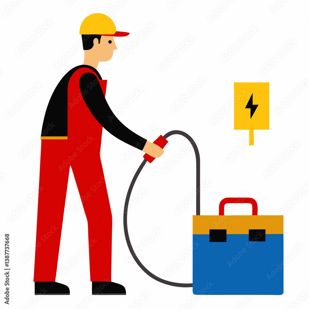Worker Jumpstarting Car with Battery Cables Automotive Assistance Vector Illustration Worker Jumpstarting Car with Battery Cables Automotive Assistance Vector Illustration