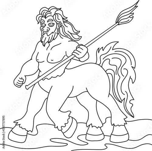 centaur with spear vector outline drawing cartoon style