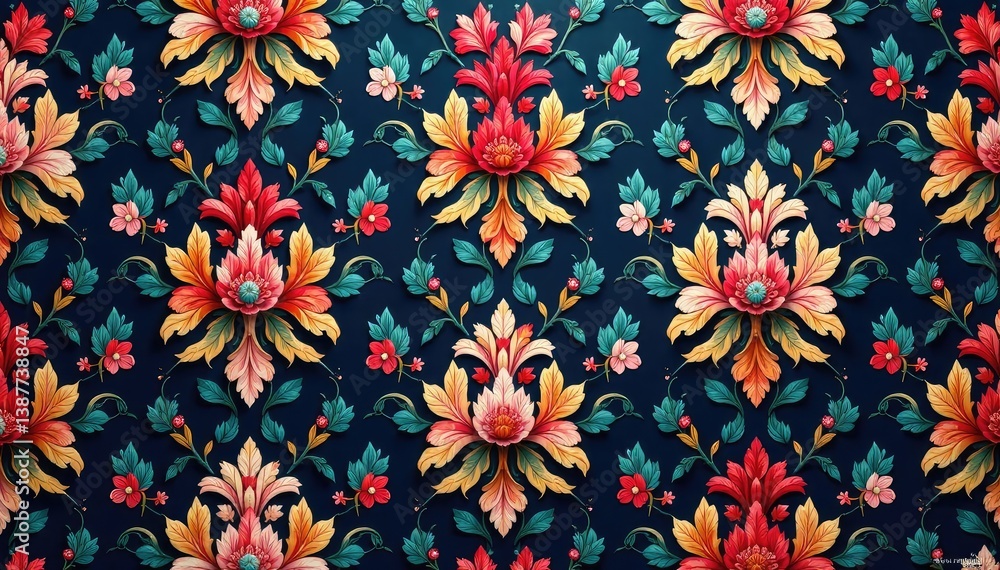 Intricate floral damask pattern in elegant, repeating design , arabesque, background texture, seamless