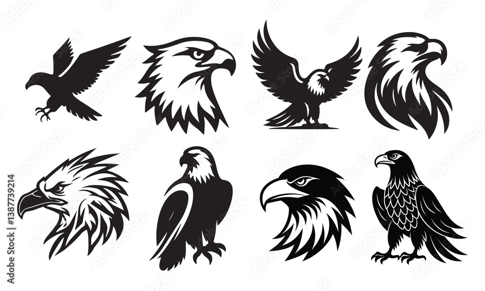 Fototapeta premium Set of eagles silhouettes Design element for label, emblem, sign, poster, t shirt. Vector image design 