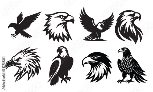 Set of eagles silhouettes Design element for label, emblem, sign, poster, t shirt. Vector image design 