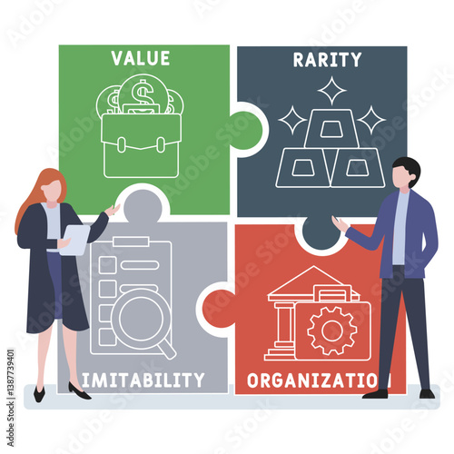VRIO - Value, Rarity, Imitability, Organization acronym. business concept background. vector illustration concept with keywords and icons. lettering illustration with icons for web banner, flyer