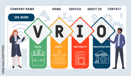 VRIO - Value, Rarity, Imitability, Organization acronym. business concept background. vector illustration concept with keywords and icons. lettering illustration with icons for web banner, flyer