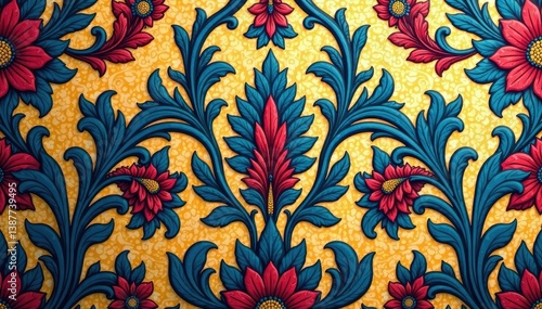 Intricate floral damask pattern on textured background , classic, vintage