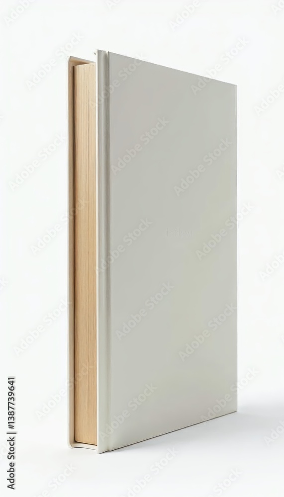 Elegant off-white book with wooden spine, studio shot on white background Elegant off-white book with wooden spine, studio shot on white background