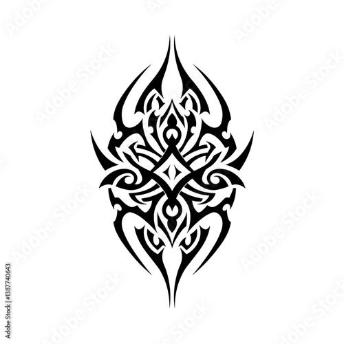 Tribal tattoo design with intricate patterns in black  