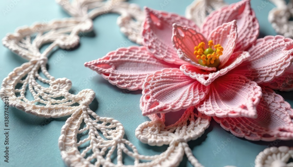 Obraz premium Intricate floral lace doily detail, delicate needlework, delicate, craftwork