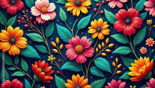 Intricate floral pattern, repeating seamlessly , print, flower, vintage