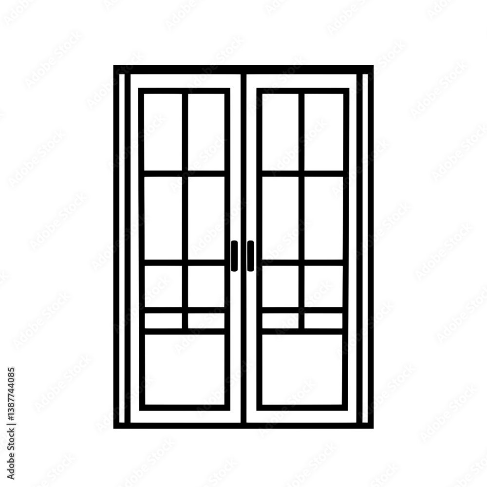 Minimalist vector illustration of a modern double glass door with handles, ideal for architectural design, real estate, and home improvement concepts. Minimalist vector illustration of a modern double glass door with handles, ideal for architectural design, real estate, and home improvement concepts.
