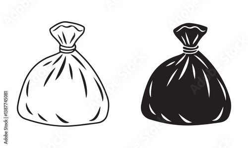 Minimalist Trash Bag Icon in Outline and Solid Style – Vector Illustration for Waste, Garbage, or Cleaning Concepts
