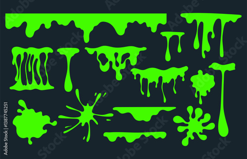 Green goo slime isolated flat set design element