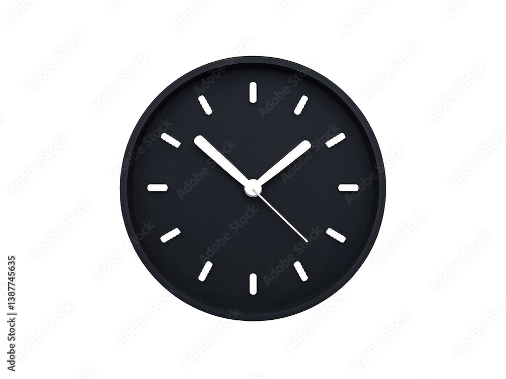 Black Round Wall Clock 3D Icon with White Hands and Hour Markers, Modern Minimalist Timepiece for Home and Office Decor, PNG Isolated Transparent White Background Stock Object Photo Download Black Round Wall Clock 3D Icon with White Hands and Hour Markers, Modern Minimalist Timepiece for Home and Office Decor, PNG Isolated Transparent White Background Stock Object Photo Download