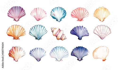 Collection of Watercolor Seashells Vector Illustration for Ocean Marine Design Themes