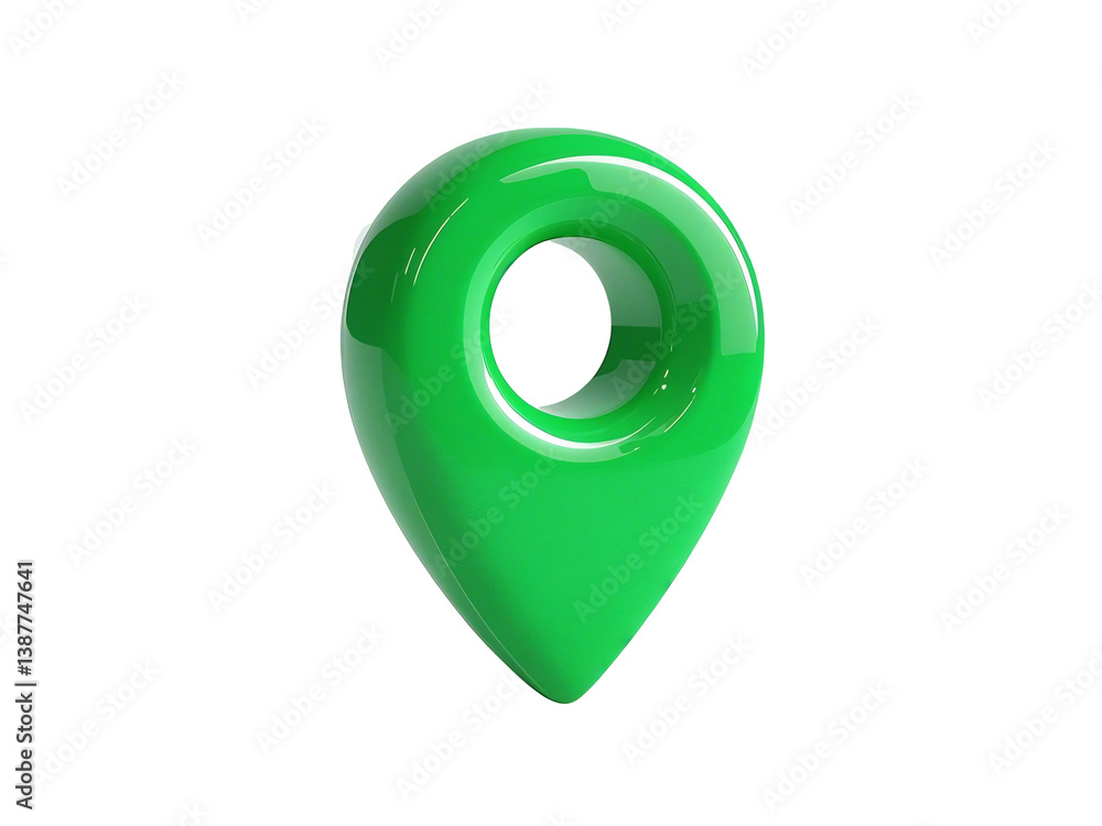 Green Map Pin Icon 3D Glossy Navigation Symbol Location Marker for Maps, PNG Isolated Transparent White Background Stock Object Photo Download