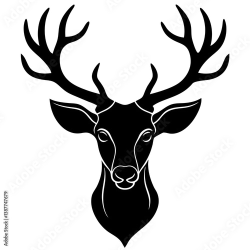 Deer Head Silhouette, Deer with Antlers Logo Vector – Symbolizing Grace, Beauty, Strength, Wilderness. Elegant Horned Animal Icon for Nature, Wildlife, Forest, Hunting, Outdoors, Adventure Branding.