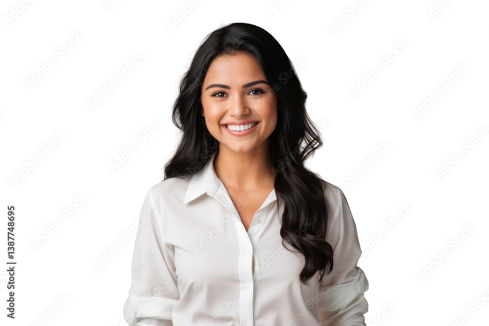 Studio photo of a smiling beautiful woman with long brunette hair isolated on white background Studio photo of a smiling beautiful woman with long brunette hair isolated on white background
