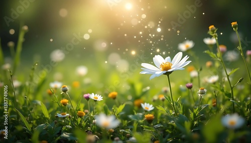 Bright Daisy in a Sunlit Meadow with Gentle Bokeh Effect