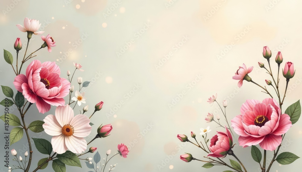 Fototapeta premium Subtle floral motif on a faded pastel background , design element, pastel background, nature