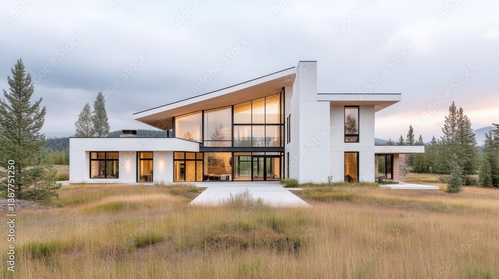 Fototapeta premium Modern, luxurious, contemporary, mountain home. Large, open-plan living, with expansive views