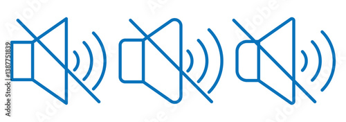 Mute icon speaker. Audio and video speaker for apps and websites. No sound sign indicating silence zone symbol. Mute sign. Volume speaker icon set. Vector illustration 