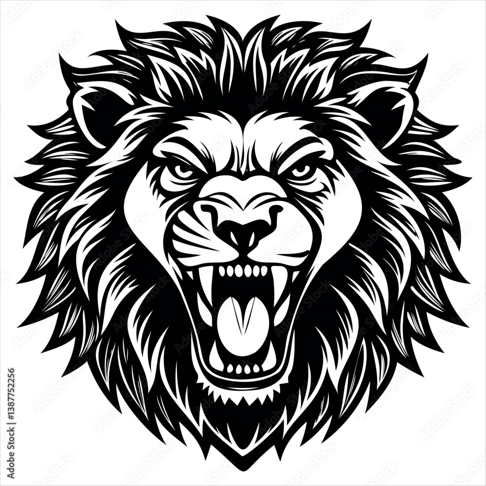 Obraz premium Lion Head Silhouette Vector Image On White Background