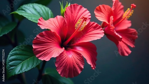 Wallpaper Mural Bold hibiscus flower print, rich color gradients , beauty, exotic Torontodigital.ca