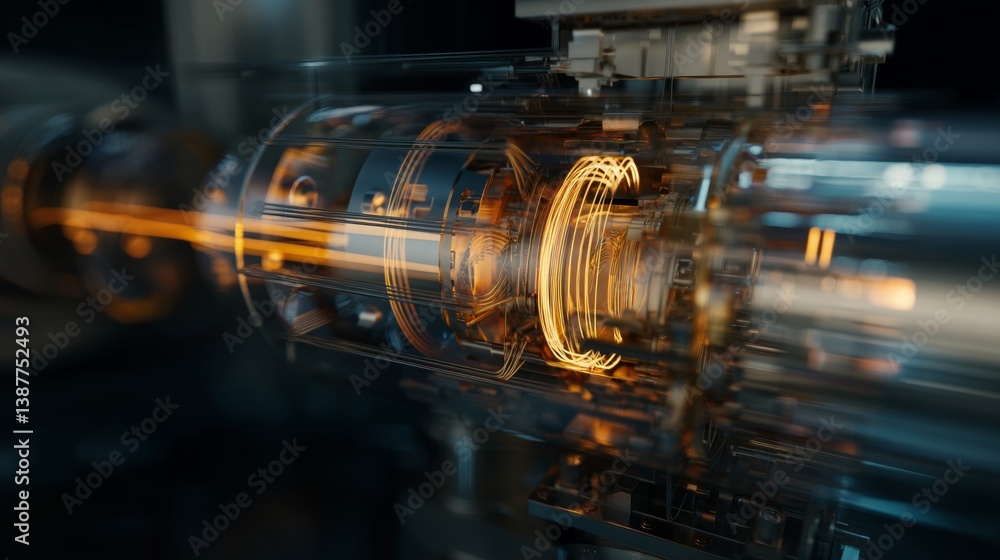 Intricate ion source of mass spectrometer with dynamic particle trajectories and light effects