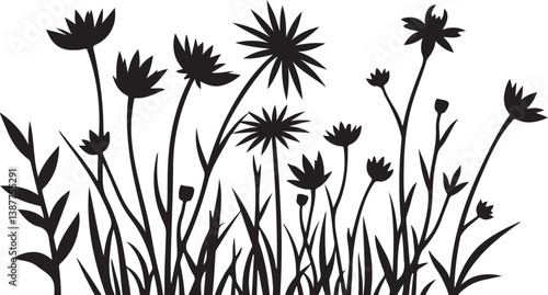 Wildflower Silhouette SVG Bundle | Floral Border Vector Clipart for Cricut & Crafts

