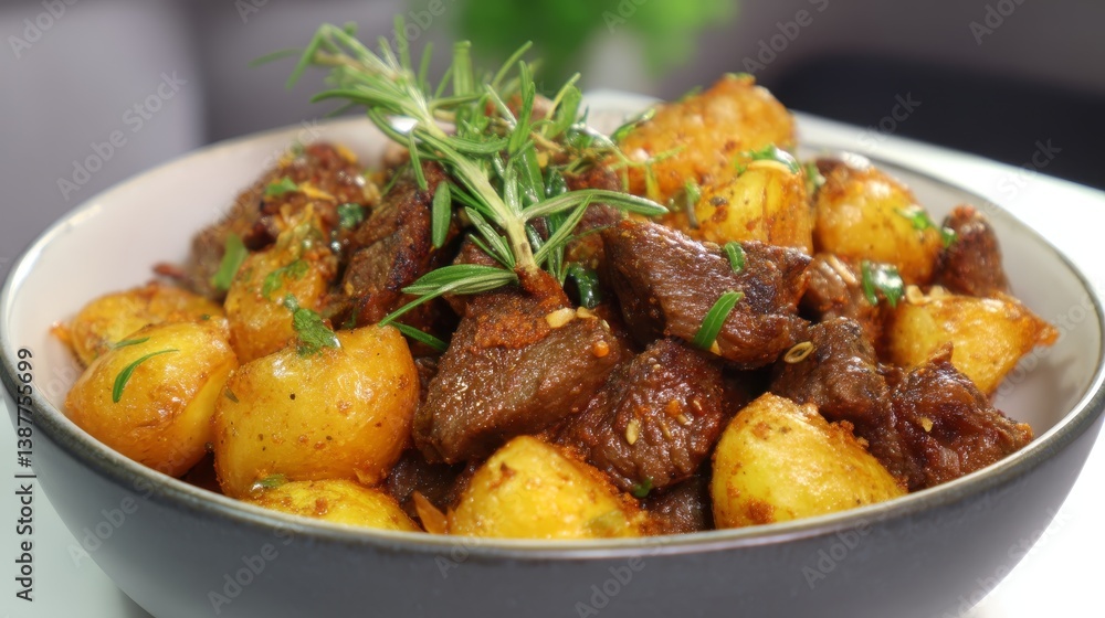 Delicious garlic diced beef with crispy potatoes a quick and nutritious meal for four Delicious garlic diced beef with crispy potatoes a quick and nutritious meal for four