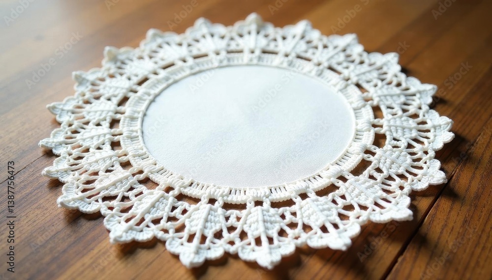 Obraz premium Delicate white crocheted lace napkin, doily style, bridal, irish crochet