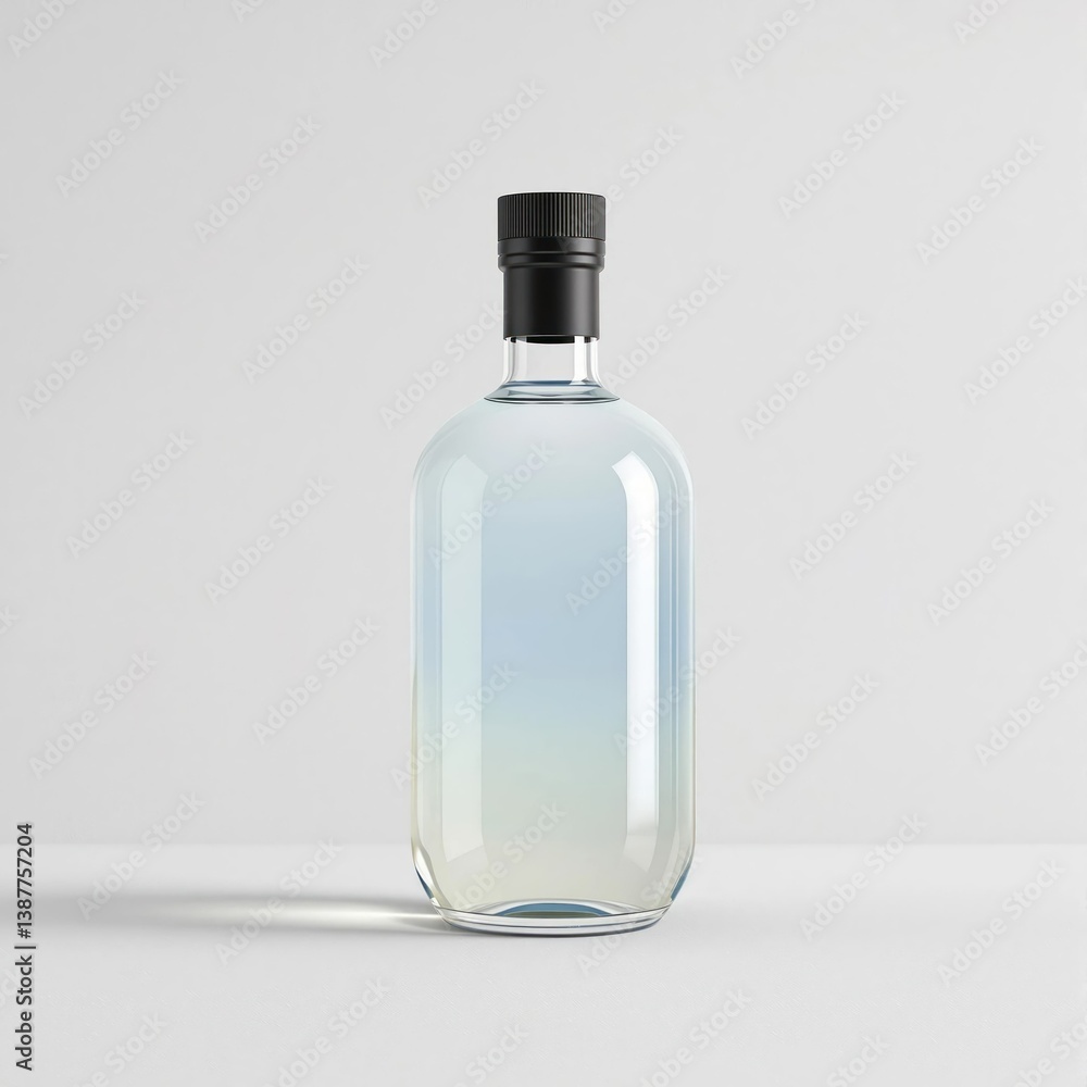 A bottle of alcohol is sitting on a white surface A bottle of alcohol is sitting on a white surface