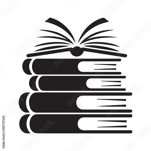 Book set icon, Silhouette Vector Black on white background