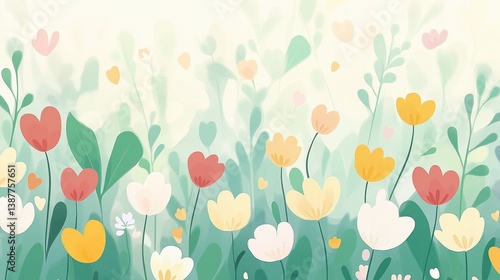 Cute floral background with colorful abstract blooms. Great for greeting cards, spring, and kids' designs.