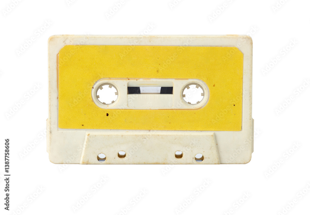 Fototapeta premium The yellow vintage Compact Audio Cassette isolated on white background.