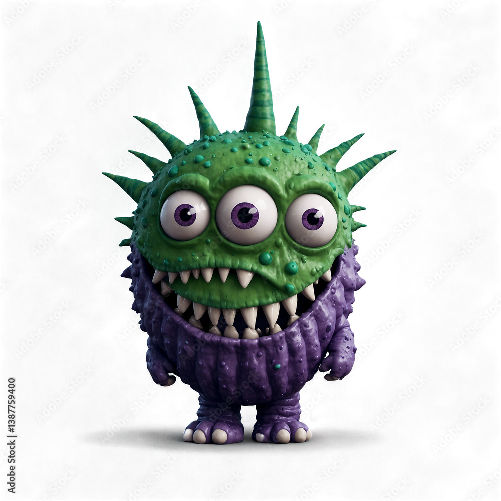 Fototapeta premium in pain of eyes striped purple monster cute 3d art illustration in transparent background transparent background isolated png stock
