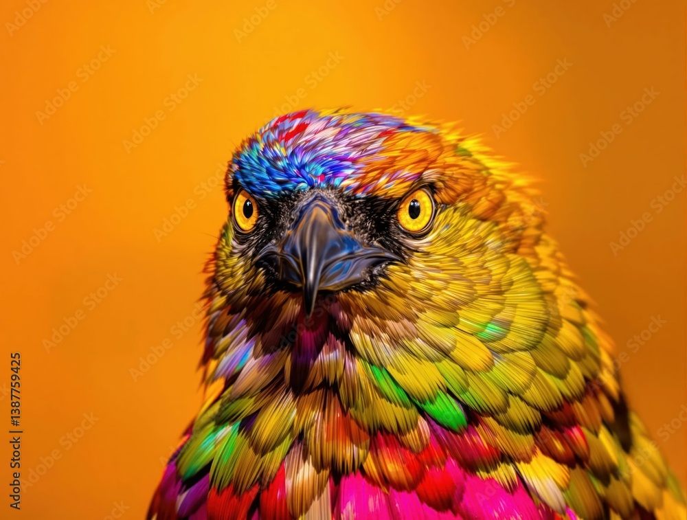 Obraz premium A colorful bird with a yellow beak and eyes