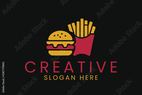 Delicious Burger Fries Fast Food Restaurant Menu Design red eat art logo icon   