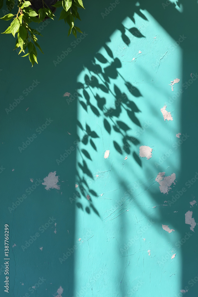 old wall with foliage shadow. Beautiful light background