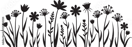 Wildflower Silhouette SVG Bundle | Floral Border Vector Clipart for Cricut & Crafts

