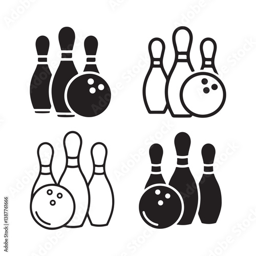 Set of Bowling icon vector, bowling ball and pin sign and symbol icon silhouette
